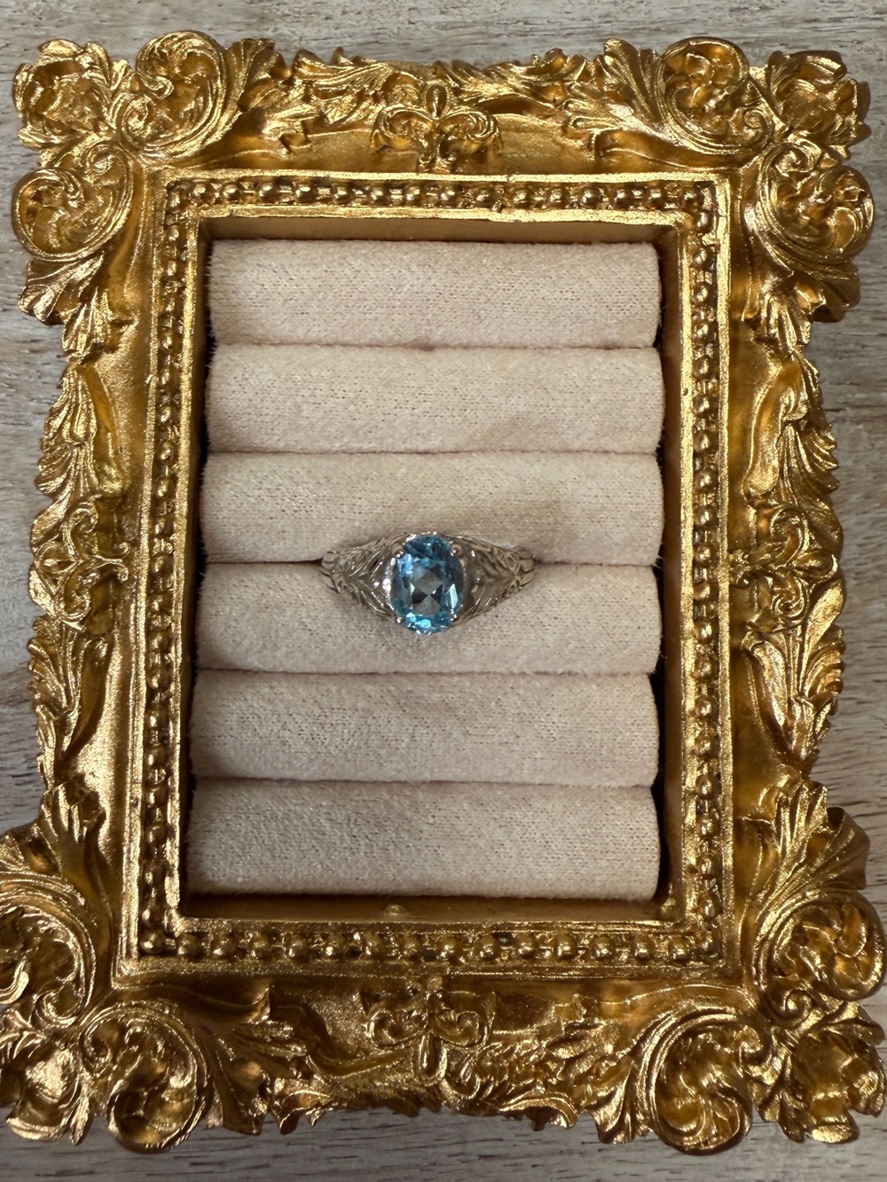 CNA Sterling Silver Oval Blue Topaz Vintage-Style Ring - Size 6